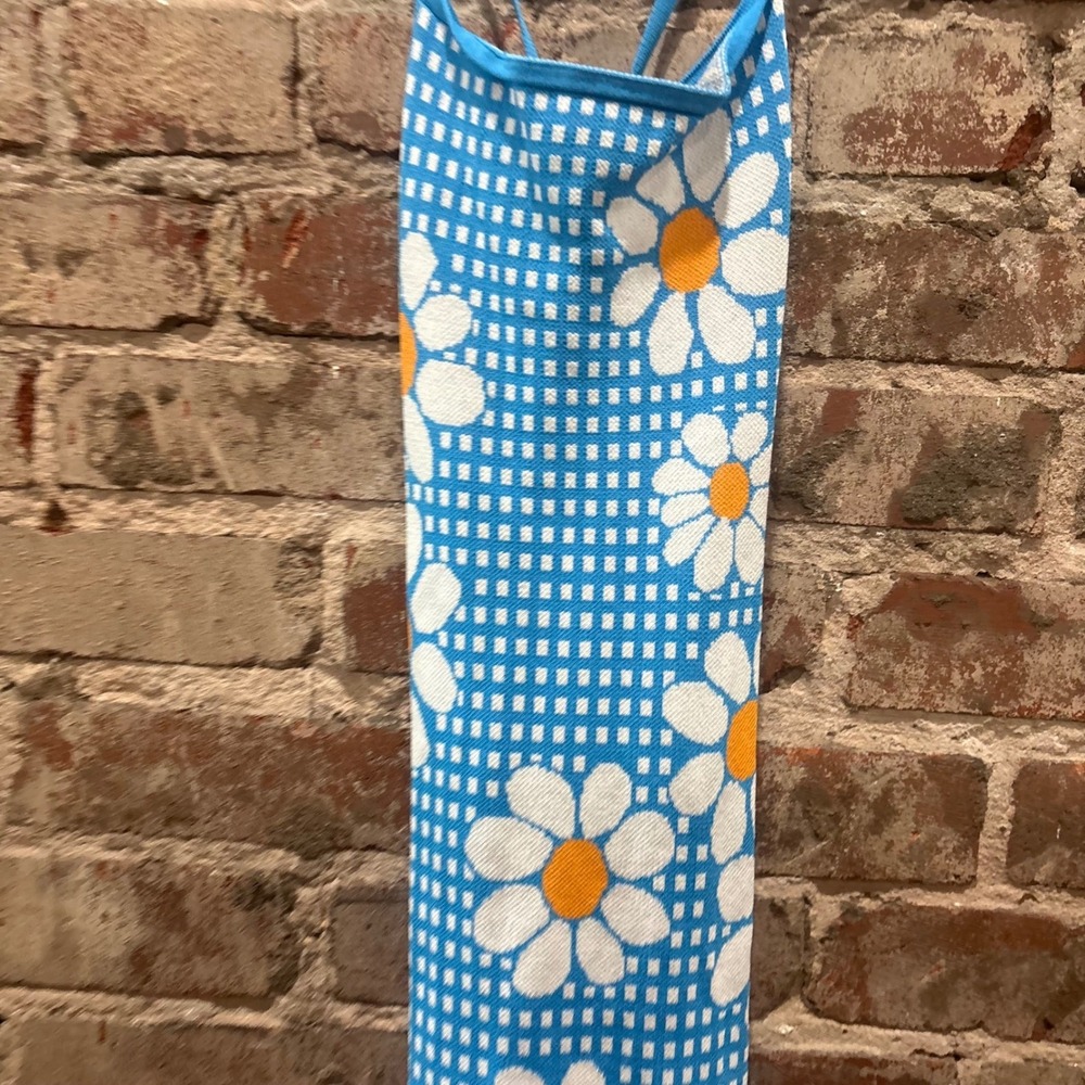 Zara Blue Gingham Daisy Floral Knit Mini Dress Open Back Size Small - Picture 8 of 15